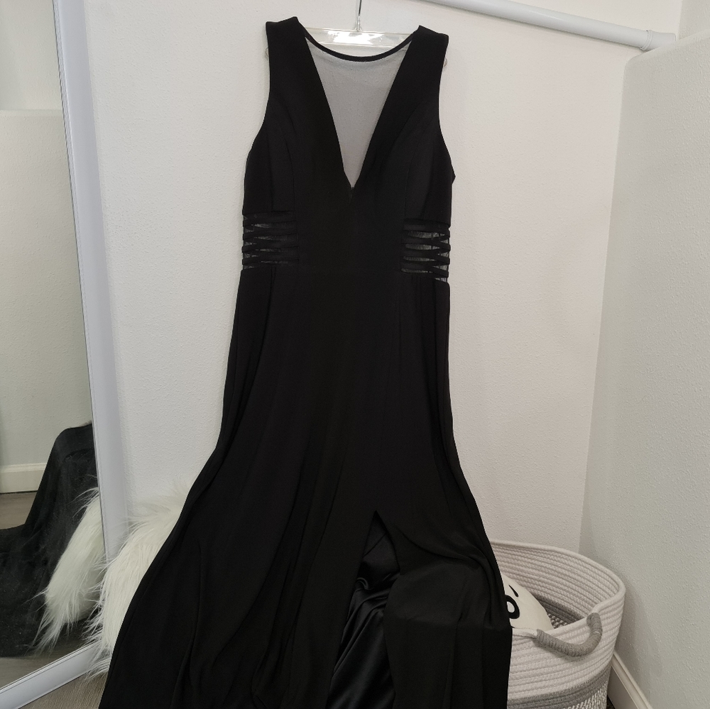 Long black dress with mesh